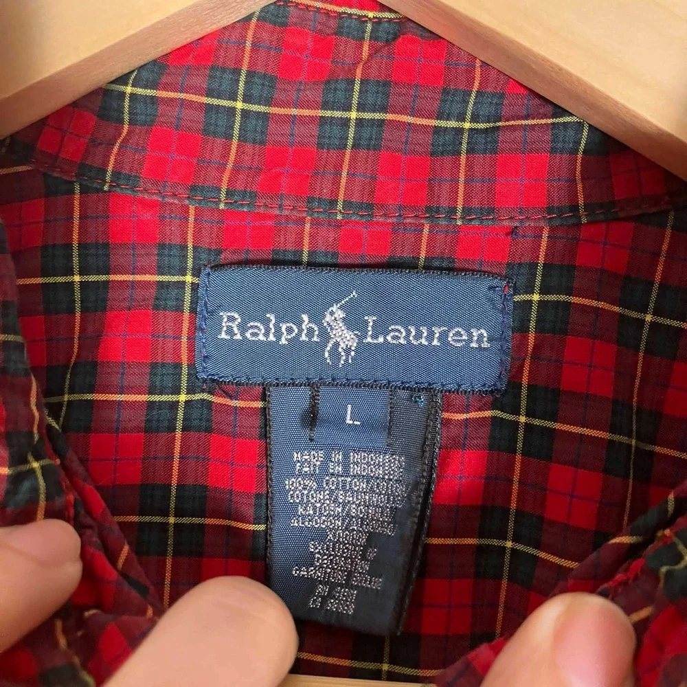 Ralph Lauren Kids Plaid Button-Down Shirt Red Blue Long Sleeve L (14-16)